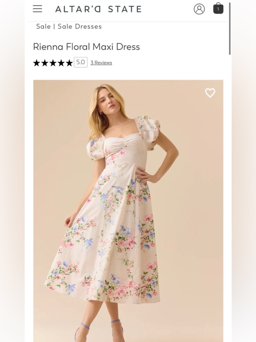 Altar'd State Rienna Floral Maxi Dress - Cream with Pink & Blue Flowers